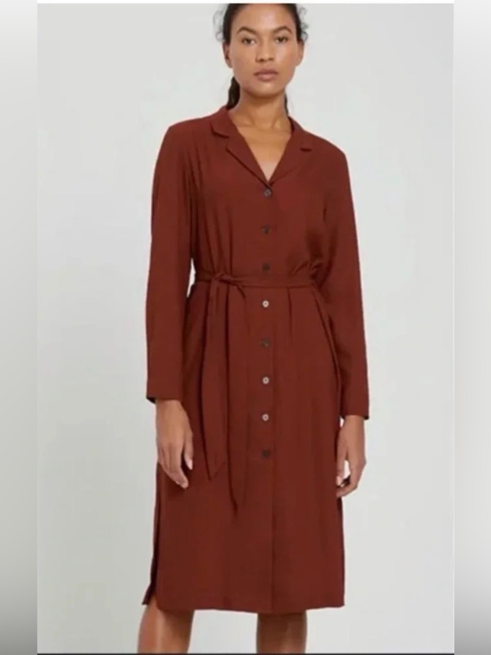 Frank & Oak Rust Button-Front Midi Shirt Dress